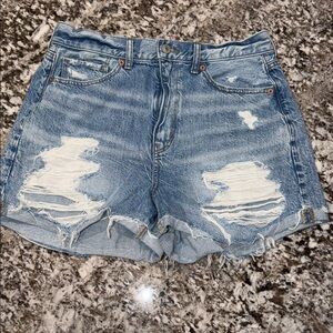 American Eagle - Distressed High-Rise Blue Denim Women's Shorts